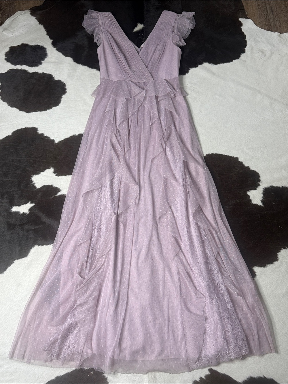 BCBG MaxAzria Lavender Ruffled Tulle Maxi Dress